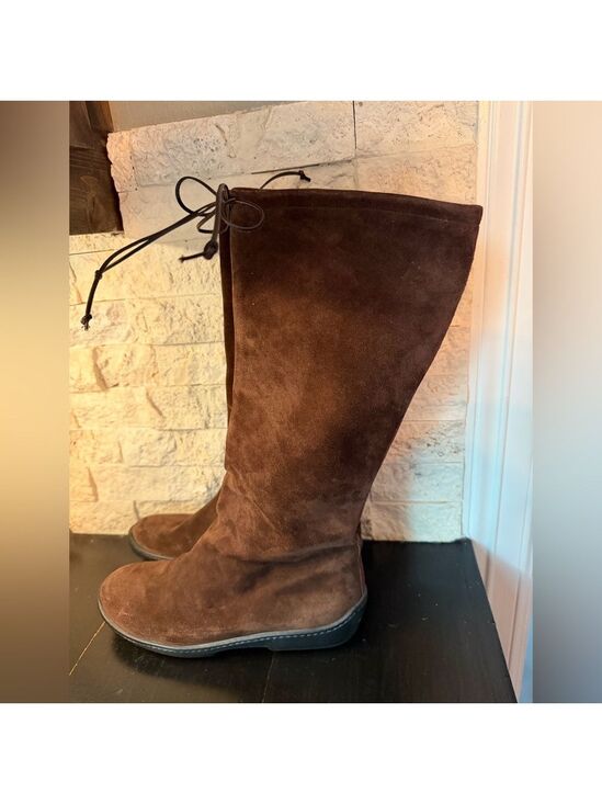 Ralph Lauren Shoes - Ralph Lauren Tall Suede Boots Brown Rubber Soles Knee High Leather Tie 8.5 B